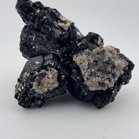 Black Tourmaline Cluster Specimen w/Fluorescent Hyalite Opal - AA Grade-Handmade Naturals Inc