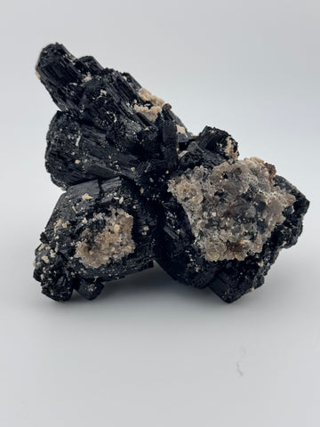 Black Tourmaline Cluster Specimen w/Fluorescent Hyalite Opal - AA Grade-Handmade Naturals Inc