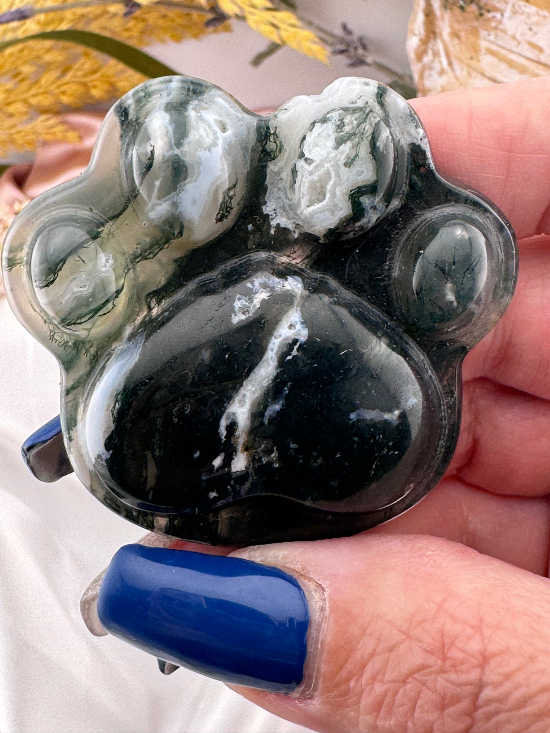 Moss Agate Cat Paw Carving-Handmade Naturals Inc