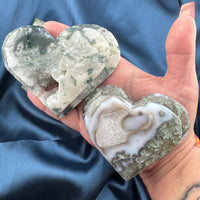 Moss Agate Double Heart Carving-Handmade Naturals Inc