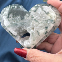 Moss Agate Double Heart Carving-Handmade Naturals Inc