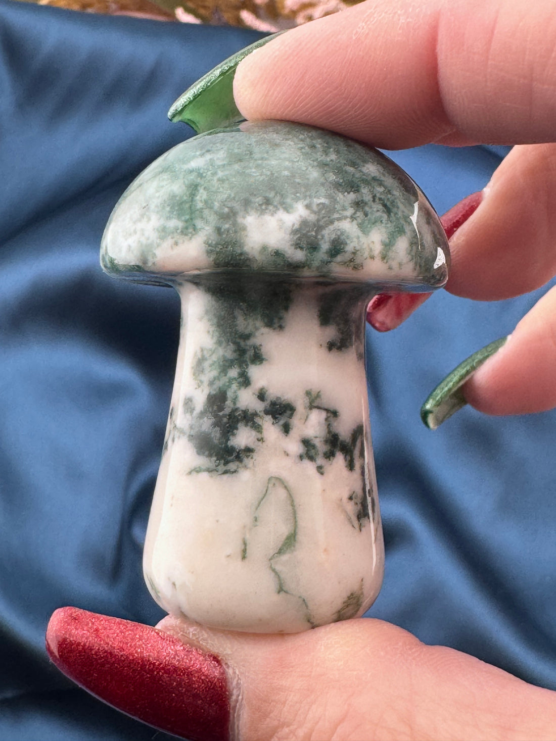 Moss Agate Mushroom Carving-Handmade Naturals Inc