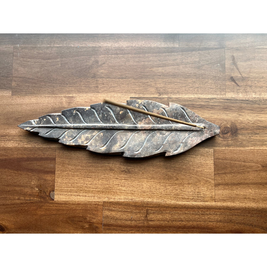 Soapstone Incense Holder - Carved Leaf-Handmade Naturals Inc