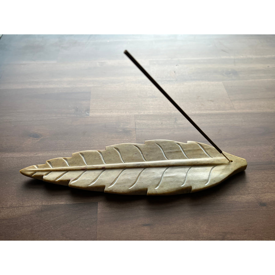 Soapstone Incense Holder - Carved Leaf-Handmade Naturals Inc